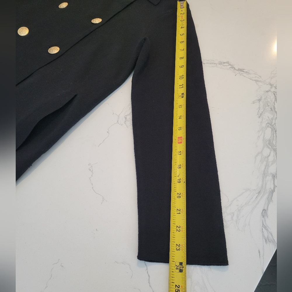 J.Crew Black Double-Breasted Warwick Tight Knit Gold Button Coat Size Xs - Picture 6 of 9